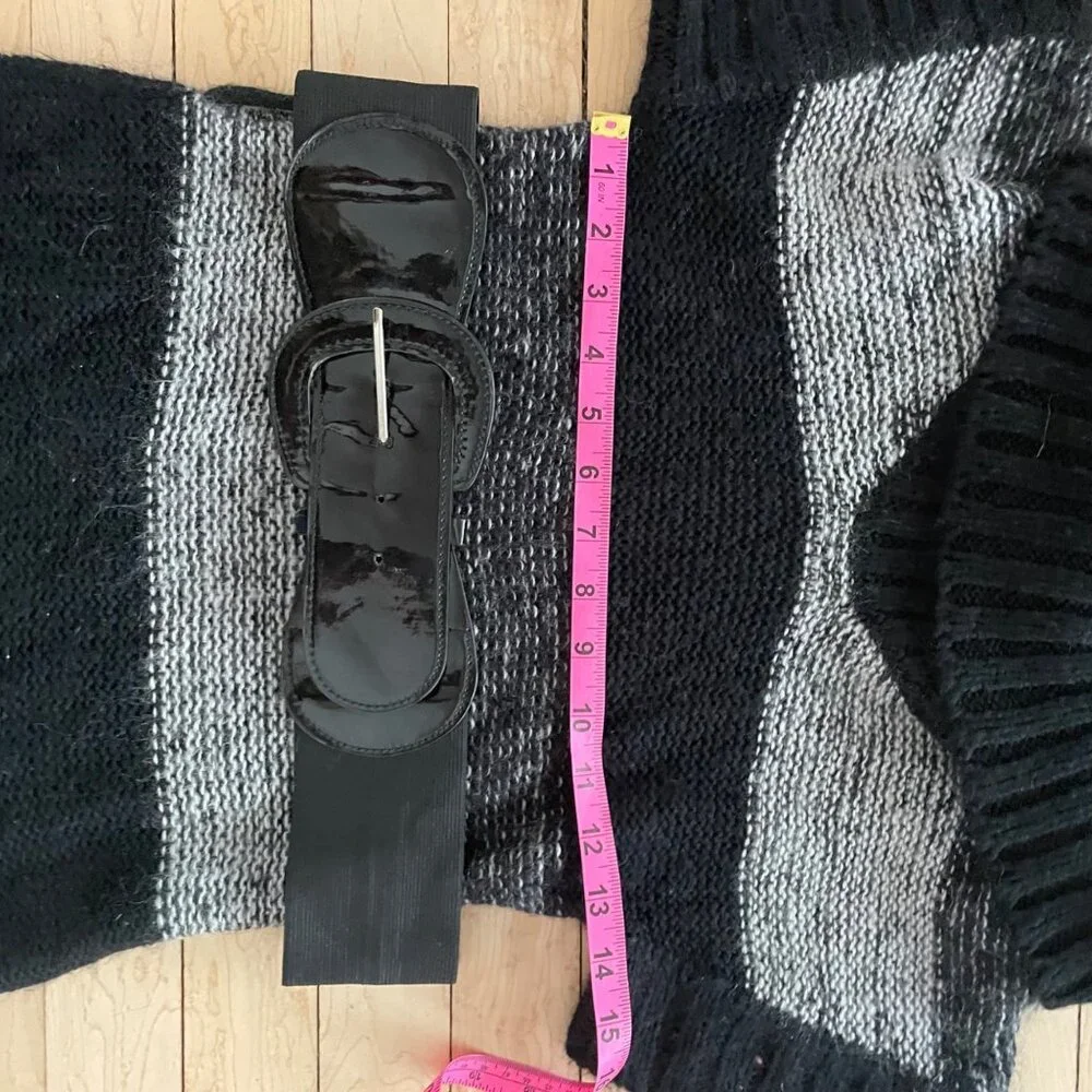 Vintage Y2K Say What Sweater Dress L Cowl Neck Belt Knit Striped Librarian Fall
